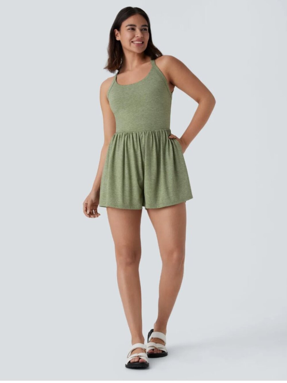 Halara Romper, Easy-Peezy Edition, with Pockets, Size Large, Light Green
